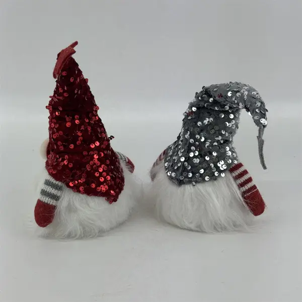 Set of 2 Tway Gift Light Up Christmas Gnomes  Red & Gray With Sequins 12"