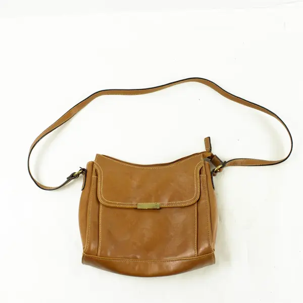Brown Small Shoulder Strap Handbag Front Pocket Compact 