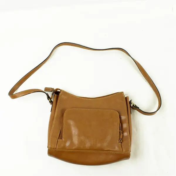 Brown Small Shoulder Strap Handbag Front Pocket Compact 