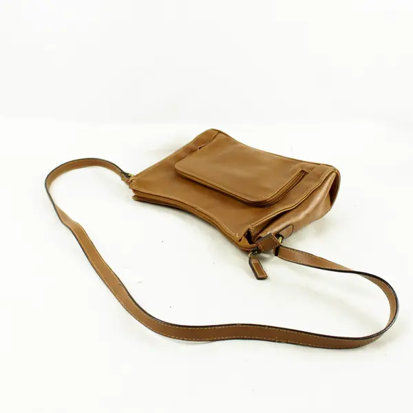 Brown Small Shoulder Strap Handbag Front Pocket Compact 