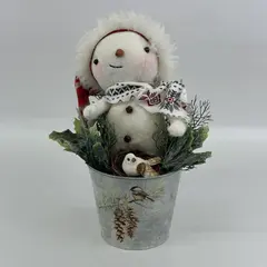 Christmas Table or Shelf Decoration Plush Snowman And Bird In A Nest In A Bucket
