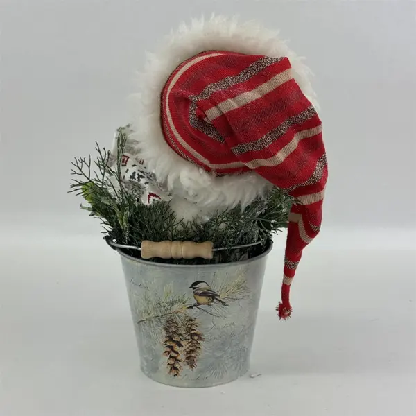Christmas Table or Shelf Decoration Plush Snowman And Bird In A Nest In A Bucket