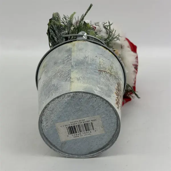 Christmas Table or Shelf Decoration Plush Snowman And Bird In A Nest In A Bucket