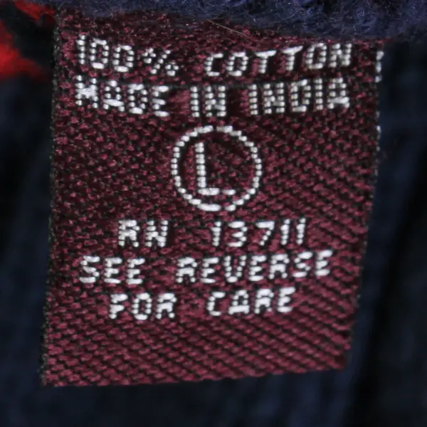 John Ashford Blue Red and White V-Neck Cable Knit Sweater Men's Large