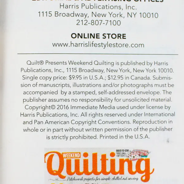 Quilt Magazine Presents Weekend Quilting 2016 Harris Publications