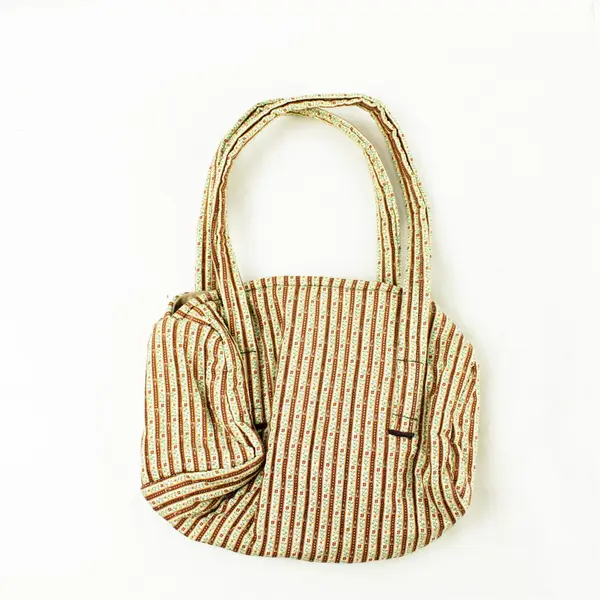 Small Brown Floral Fabric Shoulder Handbag Women's