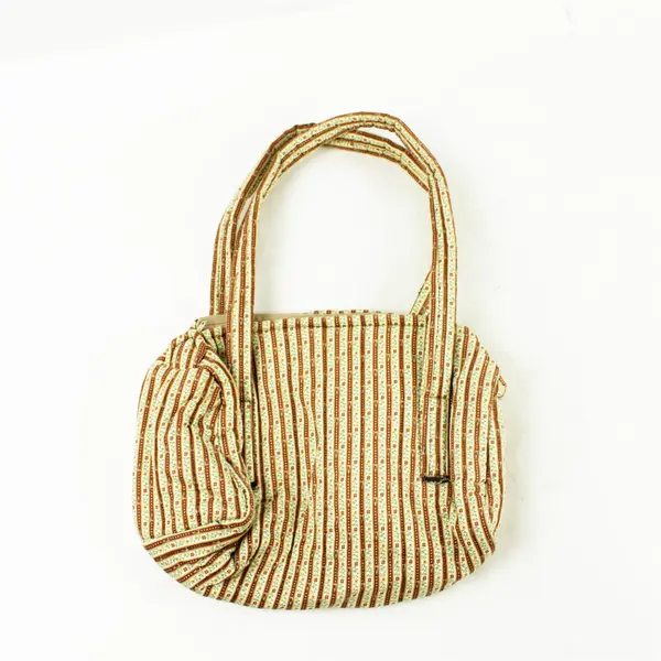 Small Brown Floral Fabric Shoulder Handbag Women's