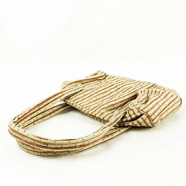 Small Brown Floral Fabric Shoulder Handbag Women's