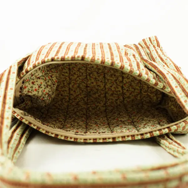 Small Brown Floral Fabric Shoulder Handbag Women's