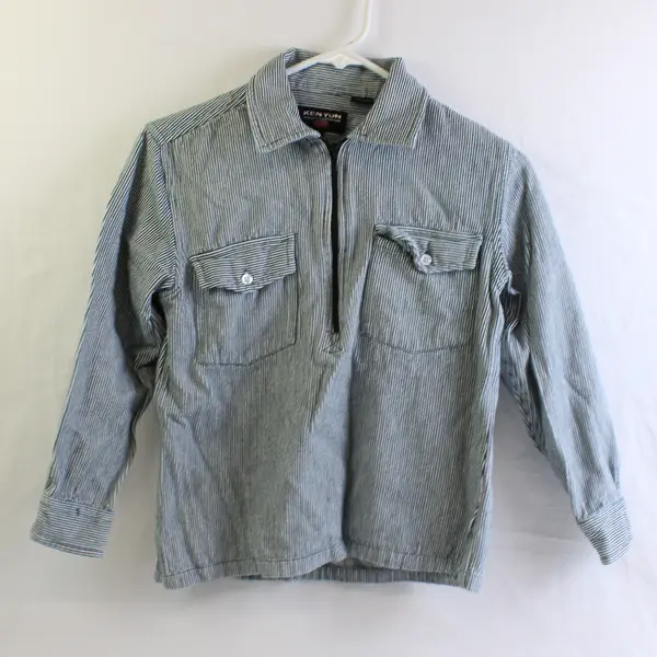 Kenyon International Blue and White Pinstripe 1/4-Zip Top Boys' Size Small 8