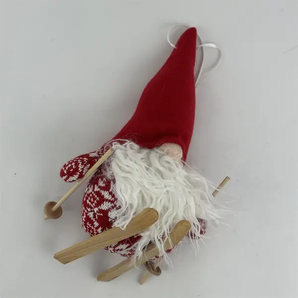Plush Gnome On Skis Ornament 9"
