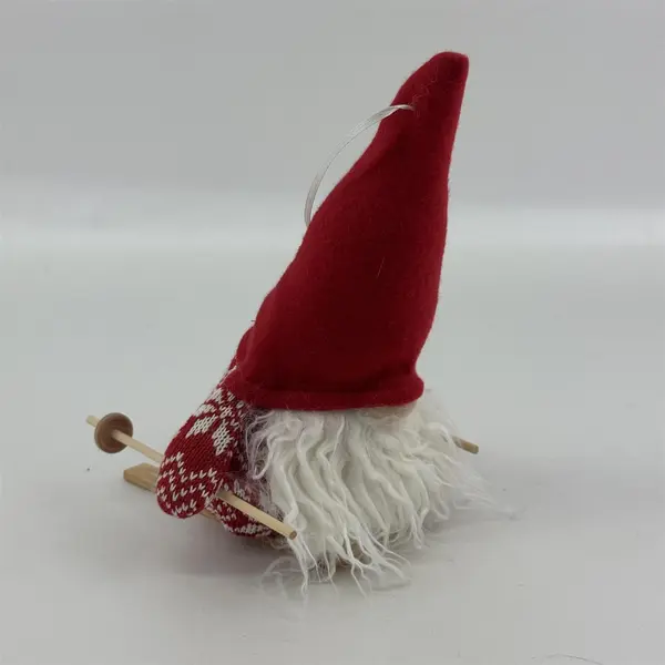Plush Gnome On Skis Ornament 9"