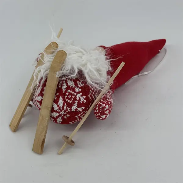 Plush Gnome On Skis Ornament 9"