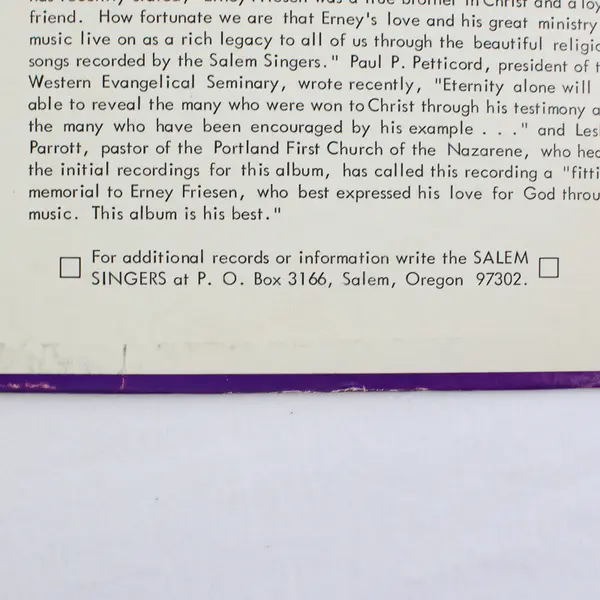 SALEM SINGERS "Until Then" 12" Vinyl Record