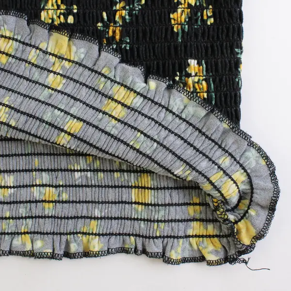 Justify Black With Yellow Floral Smocked Short Sleeve Crop Top Women's L