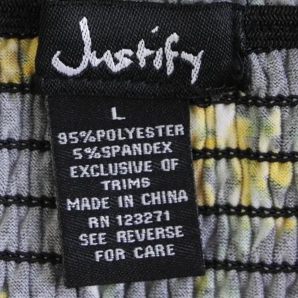 Justify Black With Yellow Floral Smocked Short Sleeve Crop Top Women's L