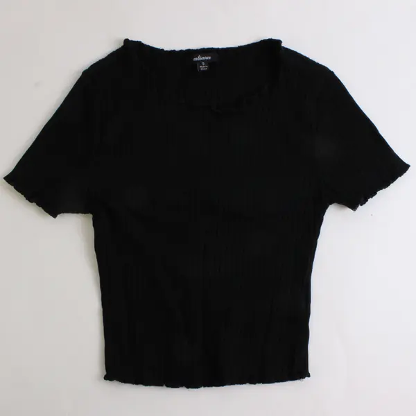 Ambiance Solid Black Color Short Sleeve Crop Top Shirt Women's Small