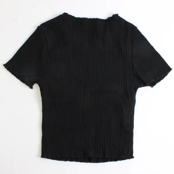Ambiance Solid Black Color Short Sleeve Crop Top Shirt Women's Small