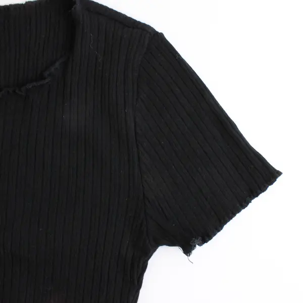 Ambiance Solid Black Color Short Sleeve Crop Top Shirt Women's Small