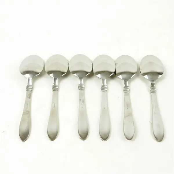 Set of 6 Oneida Banbury Stainless Steel Oval Soup Spoons 