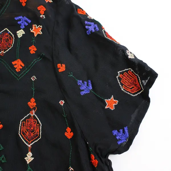 Lucky Brand Boho Embroidered Black Mesh Top Women's 3X FLAWED