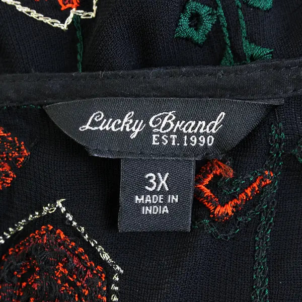 Lucky Brand Boho Embroidered Black Mesh Top Women's 3X FLAWED