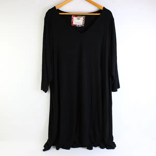 Cupio Solid Black 3/4-Sleeve Knee-Length Shift Dress Women's Size 2X