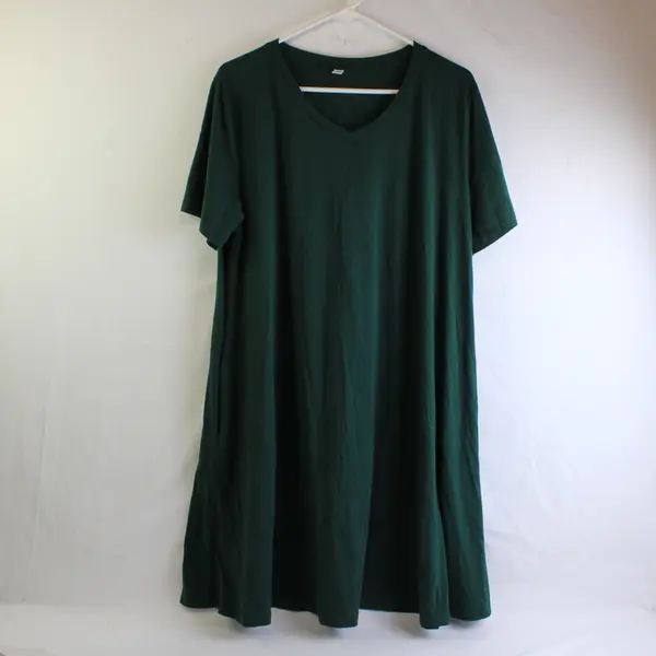Your Style Solid Forest Green Short Sleeve T-Shirt Dress W/ Pockets Women's 2XL