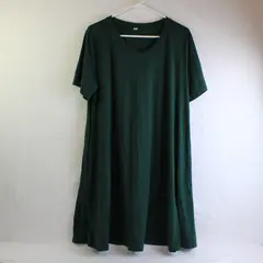 Your Style Solid Forest Green Short Sleeve T-Shirt Dress W/ Pockets Women's 2XL