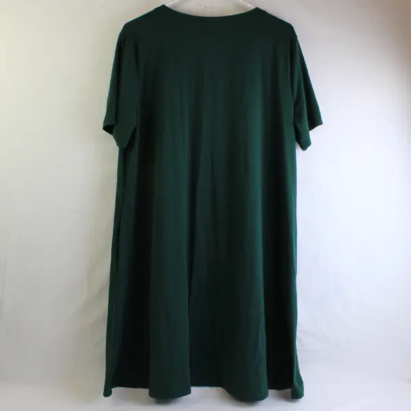 Your Style Solid Forest Green Short Sleeve T-Shirt Dress W/ Pockets Women's 2XL