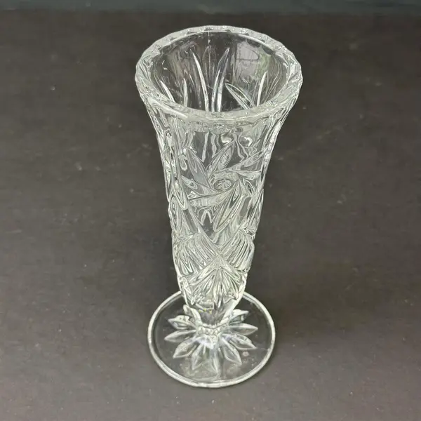 Vintage Cut Crystal Bud Vase Pinwheel Starburst Pattern 7"