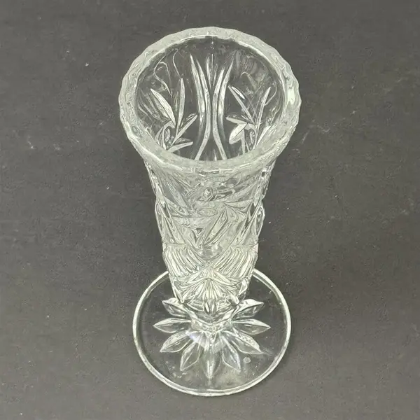 Vintage Cut Crystal Bud Vase Pinwheel Starburst Pattern 7"