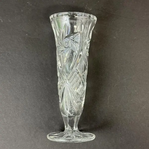 Vintage Cut Crystal Bud Vase Pinwheel Starburst Pattern 7"