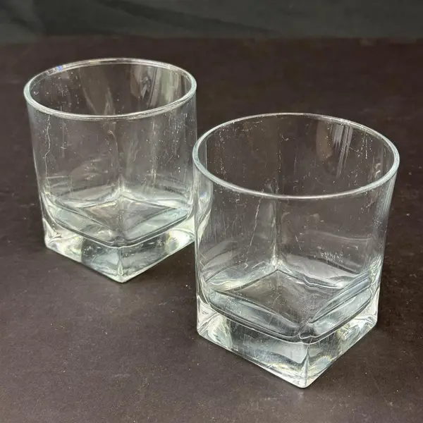 Lot of 2 Square Base Rounded Top Heavy Base Old Fashioned Glasses