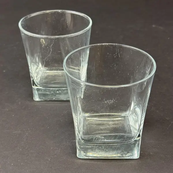 Lot of 2 Square Base Rounded Top Heavy Base Old Fashioned Glasses