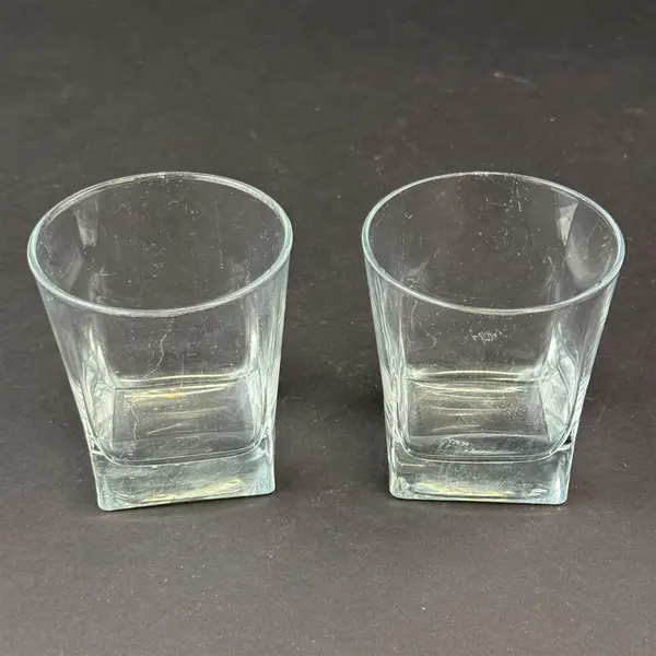 Lot of 2 Square Base Rounded Top Heavy Base Old Fashioned Glasses