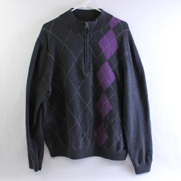 Walter Hagen Gray/Purple Long Sleeve Quarter Zip Sweater Men's Large