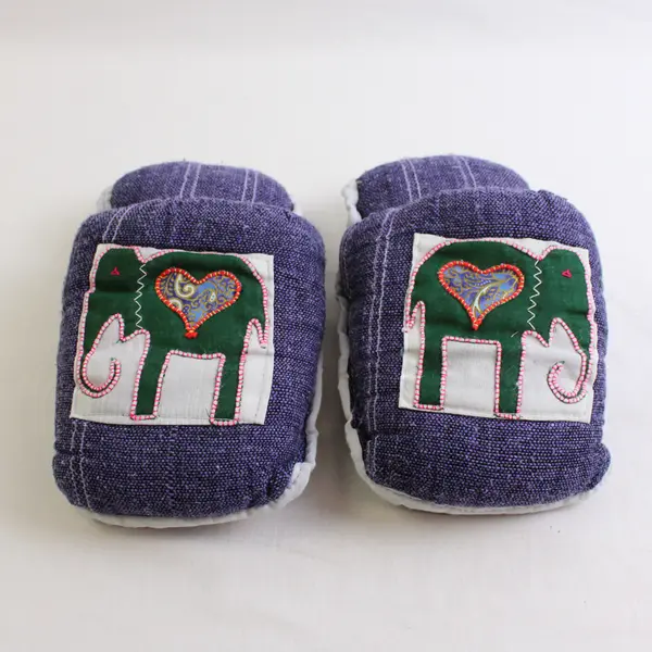 Handmade Purple With Elephant Fabric House Slippers One Size