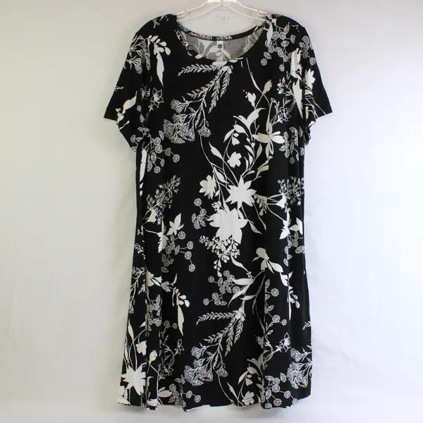 Your Style Black/White Floral Short Sleeve T-Shirt Dress Women's Size 3XL