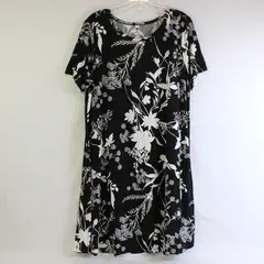 Your Style Black/White Floral Short Sleeve T-Shirt Dress Women's Size 3XL