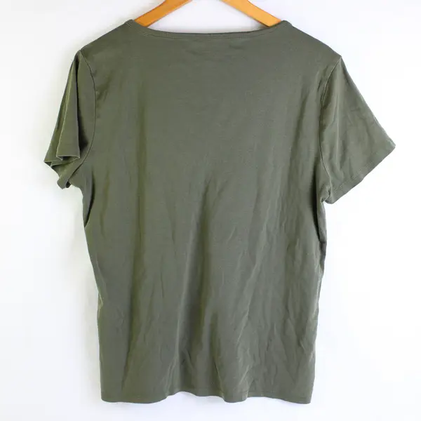 Croft & Barrow Army Green Short-Sleeved V-Neck Henley Women's Large