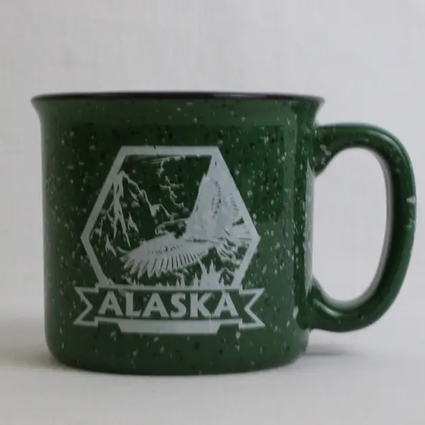Alaska Green/White Marble Patterned Ceramic Mug With Handle 3.8" Tall