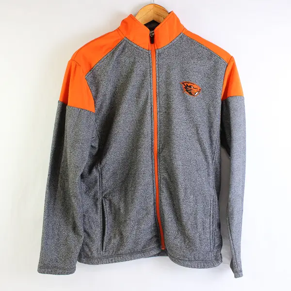 Champion OSU Beavers Gray and Orange Stand Collar Zip-Up Jacket Men's Small