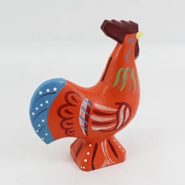 Vintage Orange Swedish Dala Rooster Coin Bank