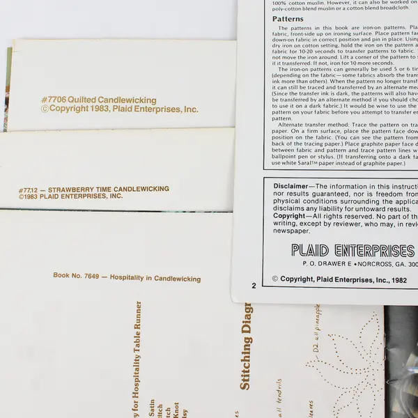 Vintage 1983 Plaid Enterprises Lot of 4 Candlewicking Craft Booklet Patterns