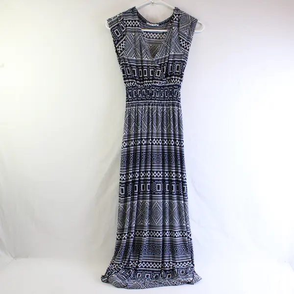 5th & Love Navy Blue and White Tribal Patterned Maxi Sundress Women's Medium