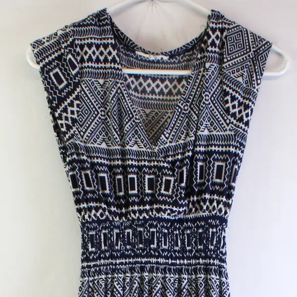 5th & Love Navy Blue and White Tribal Patterned Maxi Sundress Women's Medium