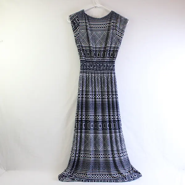 5th & Love Navy Blue and White Tribal Patterned Maxi Sundress Women's Medium