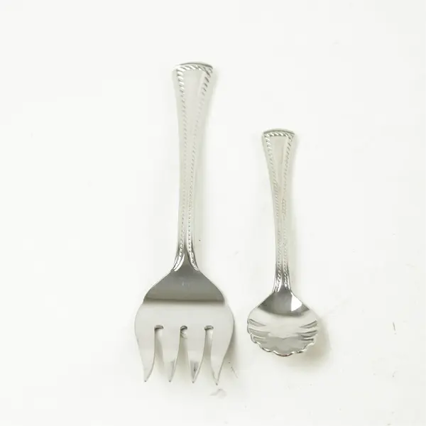 Lot of 2  Medium Solid Cold Meat Serving Fork & Sugar Shell Spoon