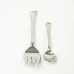 Lot of 2  Medium Solid Cold Meat Serving Fork & Sugar Shell Spoon